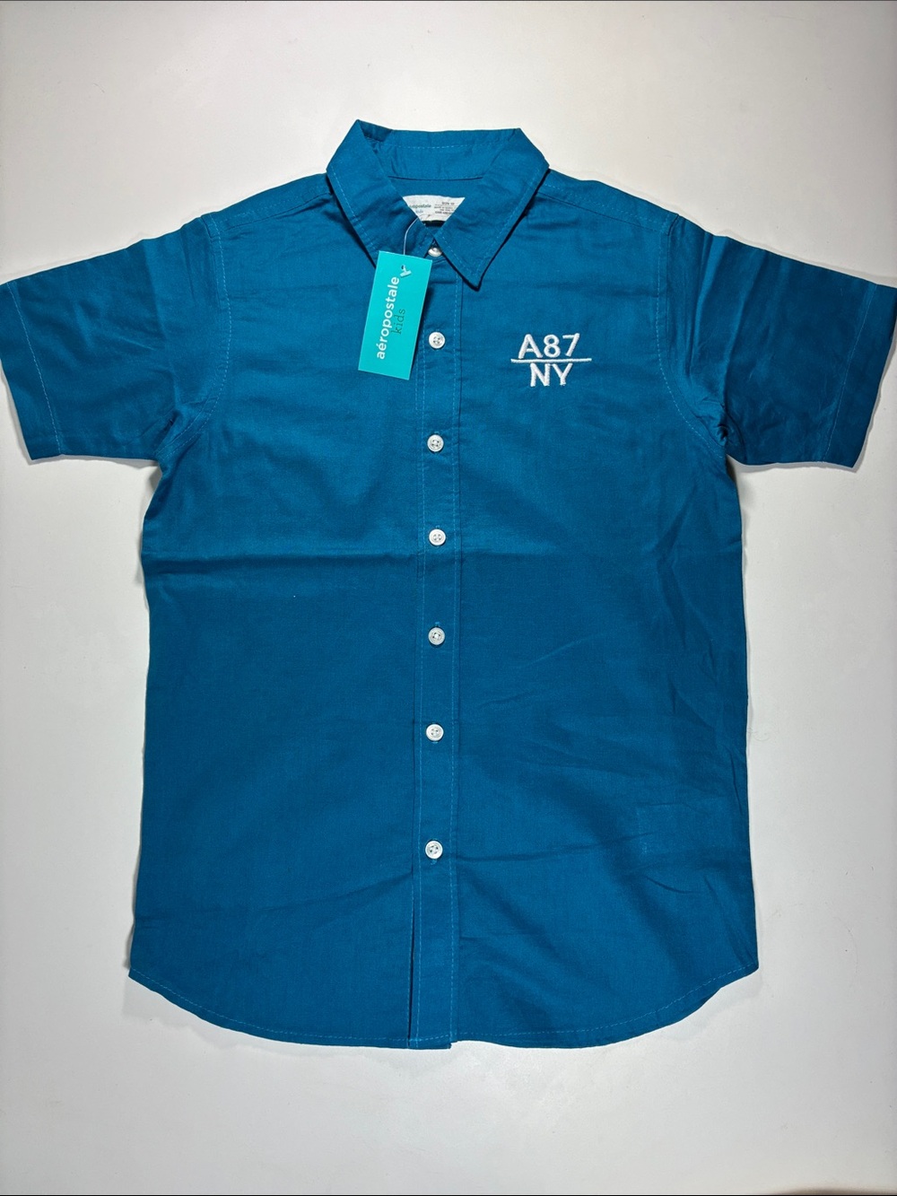 NWT Aeropostale A87 NY Short Sleeve Button-Down Shirt - Teal, size 10